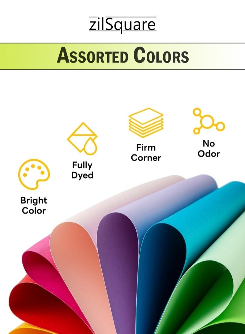 zilSquare 100 Sheets A4 Colored Cardstock Paper –  8.5" x 11" GSM Thick Multicolor Craft Paper Pack, Vibrant A4 Colour Sheets for Printing, Art Projects, Scrapbooking, Card Making, School Crafts, DIY Arts and Office Use – Decorative Construction Paper for Creative Projects - Image 2